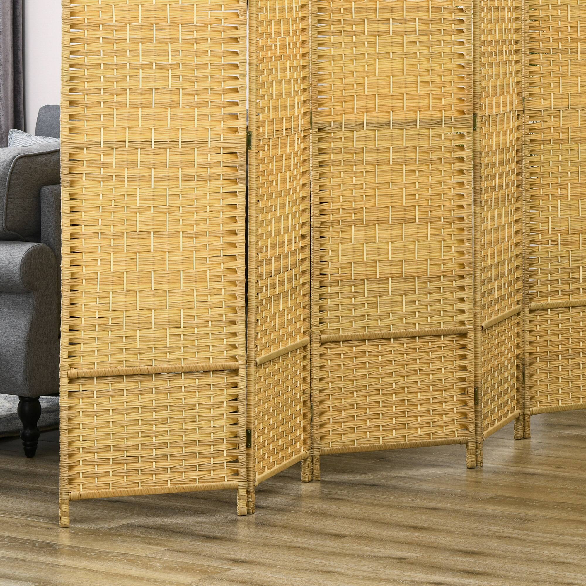 Alt View 8. Homcom - Room Divider, Folding Privacy Screen, Tall Hand-Woven Freestanding Wall Partition for Home Office and Bedroom - Natural Wood.