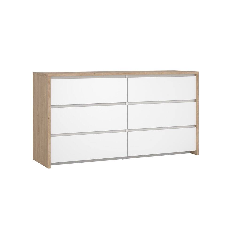 Left. Tvilum - Next 6 Drawer Double Dresser, Jackson Hickory/White High Gloss - Brown.