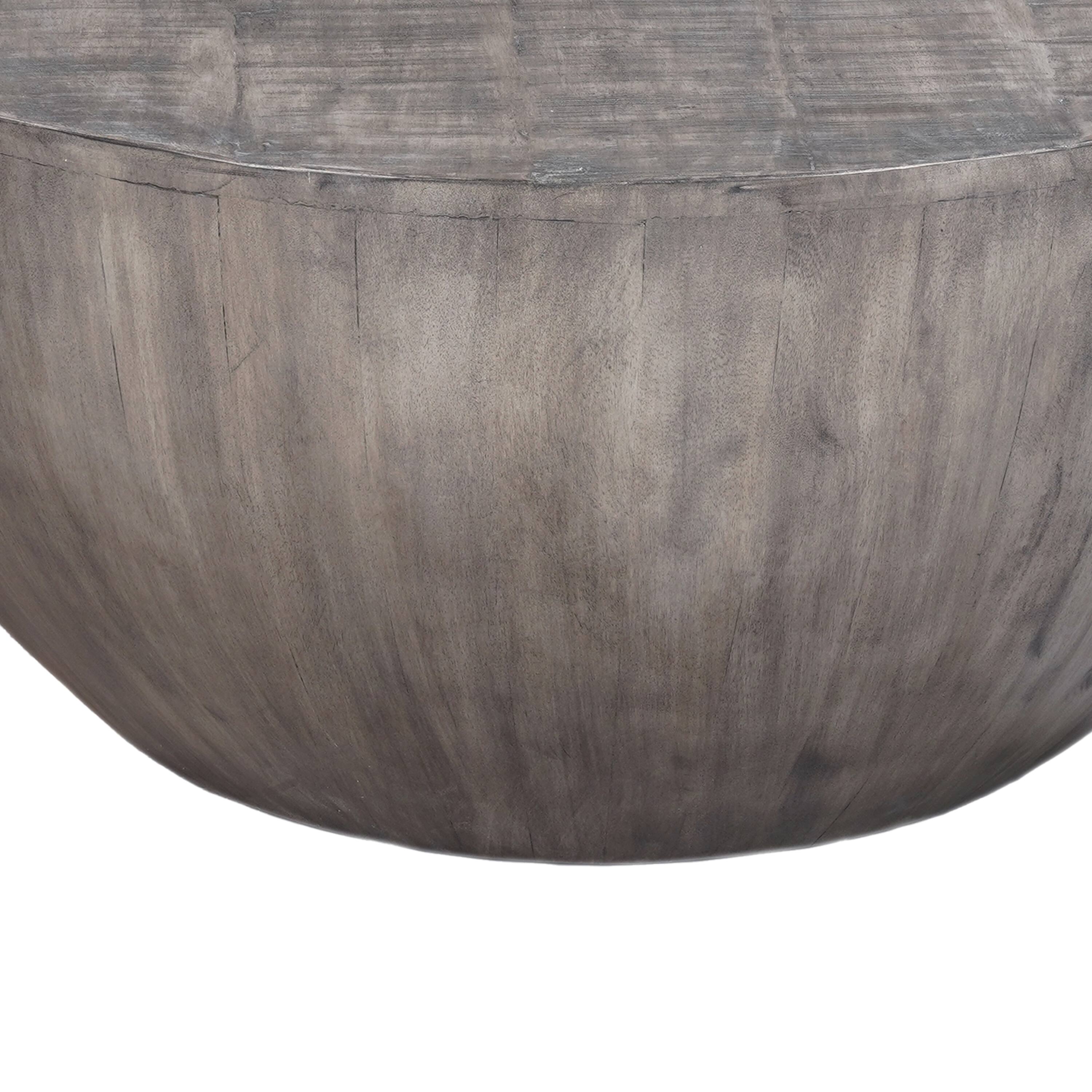 Alt View 4. Manhattan Lane - 36 Inch Round Coffee Table, Handcrafted Drum Shape - Olive Gray.
