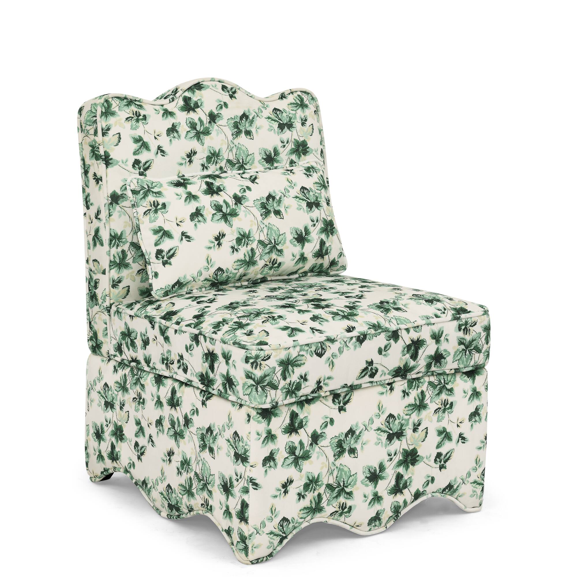 Alt View 2. Trinkets Crazed - Flannel Upholstered Accent Chair-Retro Single Sofa Chair with Floral Pattern, Armless Lounge Chair with Pillow - Green.