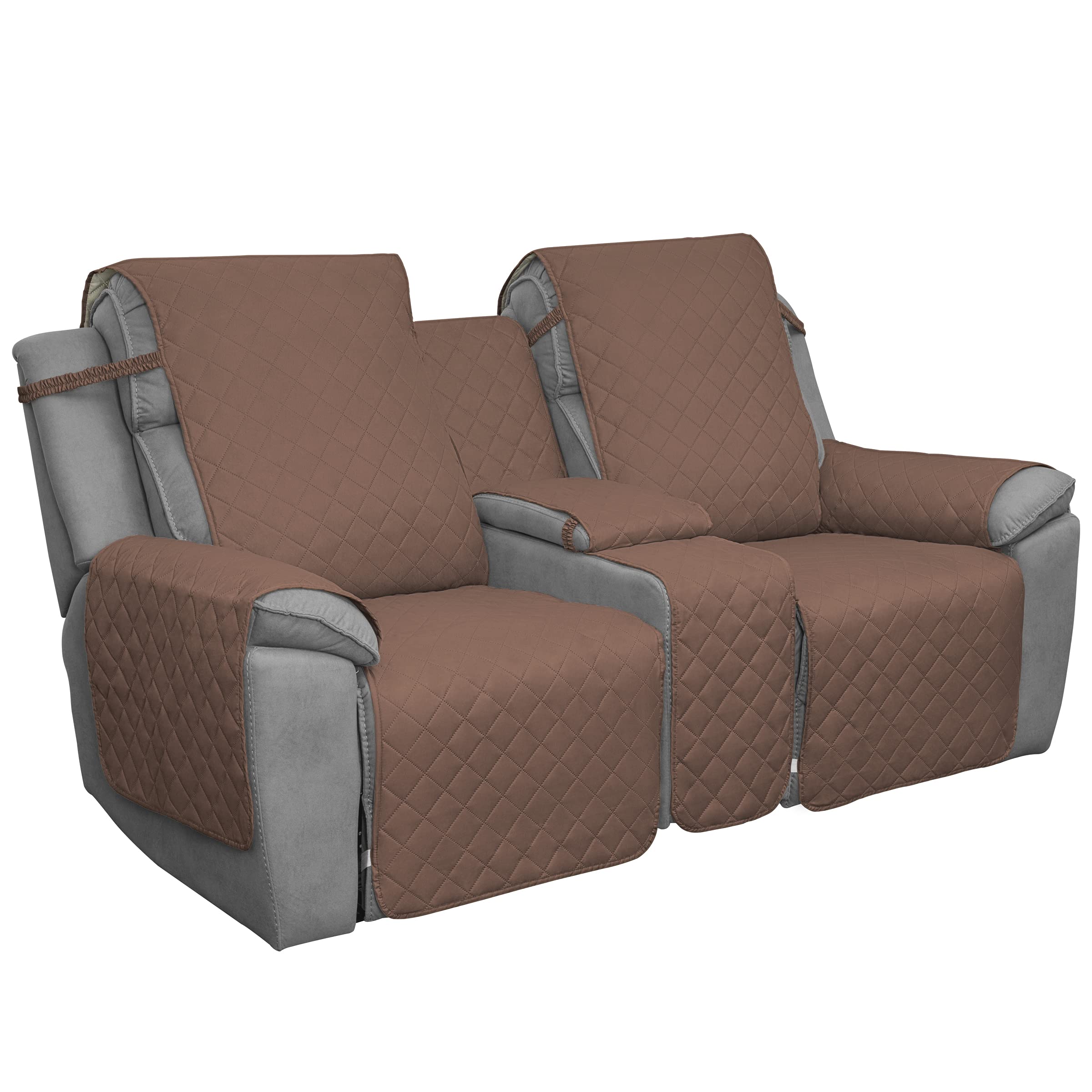 Front. Fabibe - Loveseat Recliner Cover with Console, Reversible Couch Cover for Living Room, Non-Slip, Washable Design - Brown/Beige Recliner Loveseat.