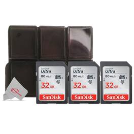 3x SanDisk 32GB SDHC Ultra 80MB/s Memory Card with Memory Card Holder