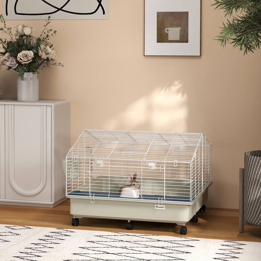 Pawhut Small Animal Cage, Rolling Guinea Pig Cage with Water Bottle ...