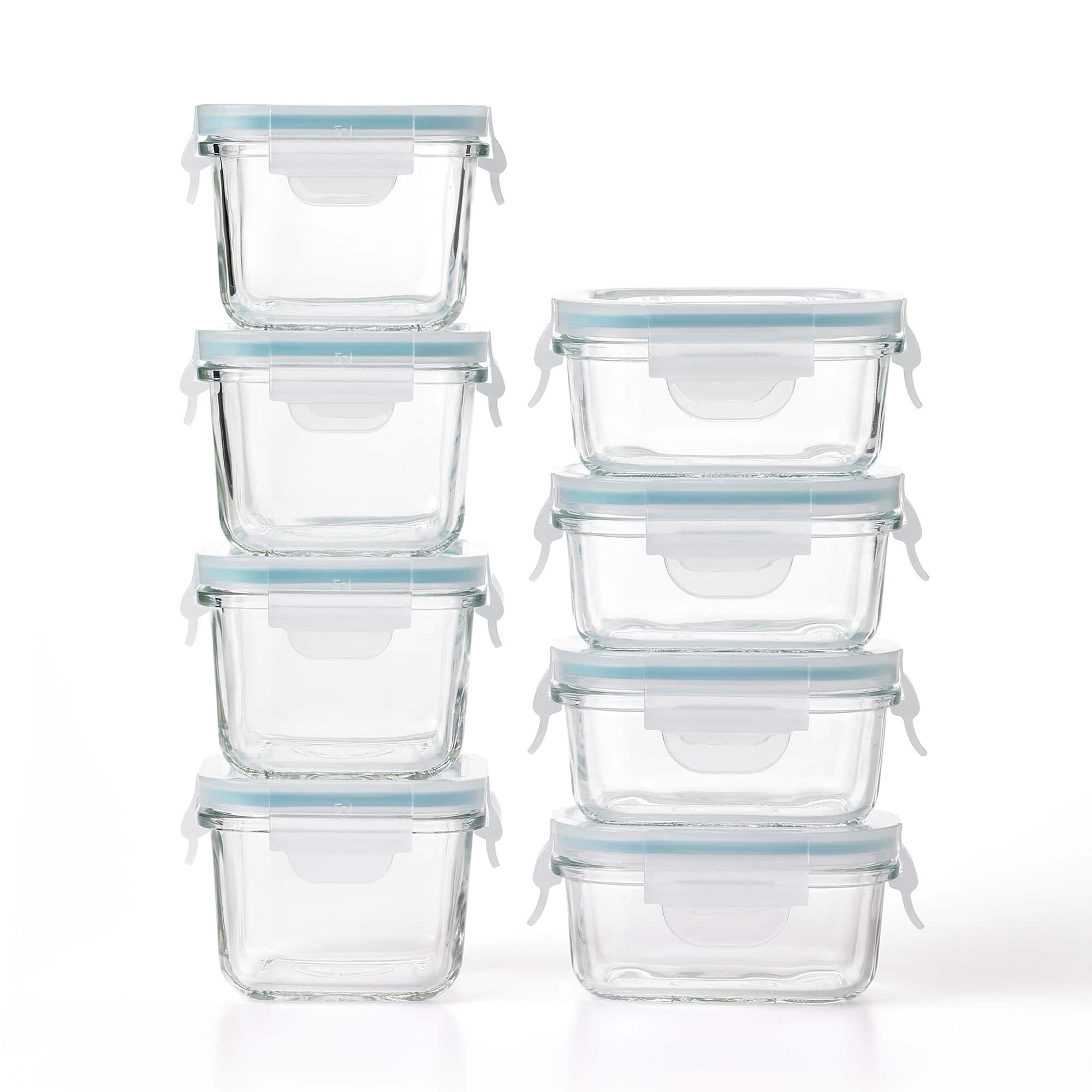 Glasslock - Mini 5 and 7 Ounce Tempered Glass Food Storage Container Set, 8 Pieces - Clear