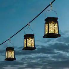 Front. Oumilen - 4 Pack Solar Vintage Hanging Lantern Lights with Clip – IP65 Warm White Fairy String Solar Lamp for Tree.