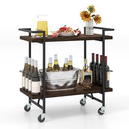 Ecooso - 2-Tier Home Bar Cart with Lockable Wheels, Heavy-Duty Metal Frame for Kitchen or Bar - Rustic brown