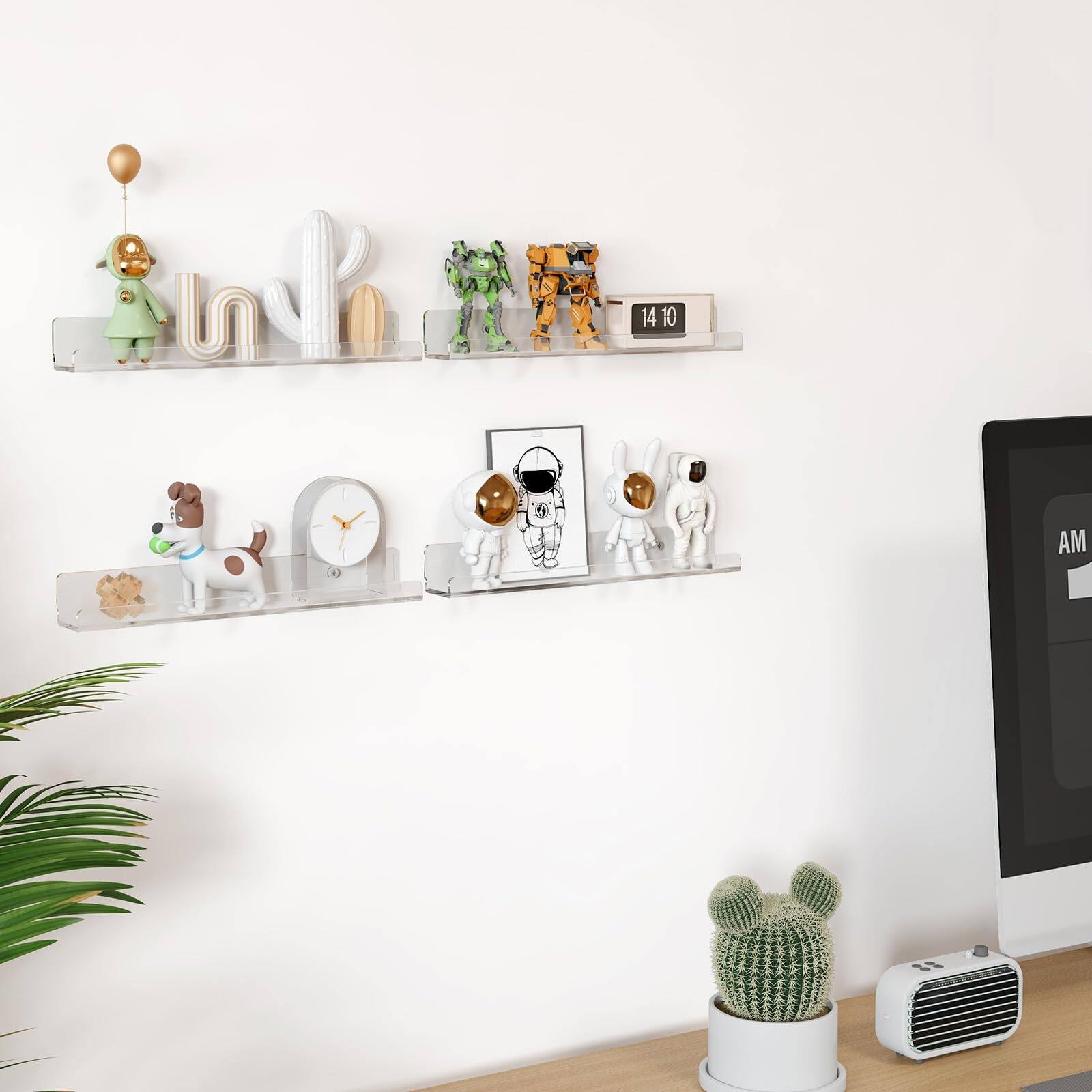 Left. Dazzed Corner - 10 Pack 12" Clear Acrylic Wall Shelf - Clear.