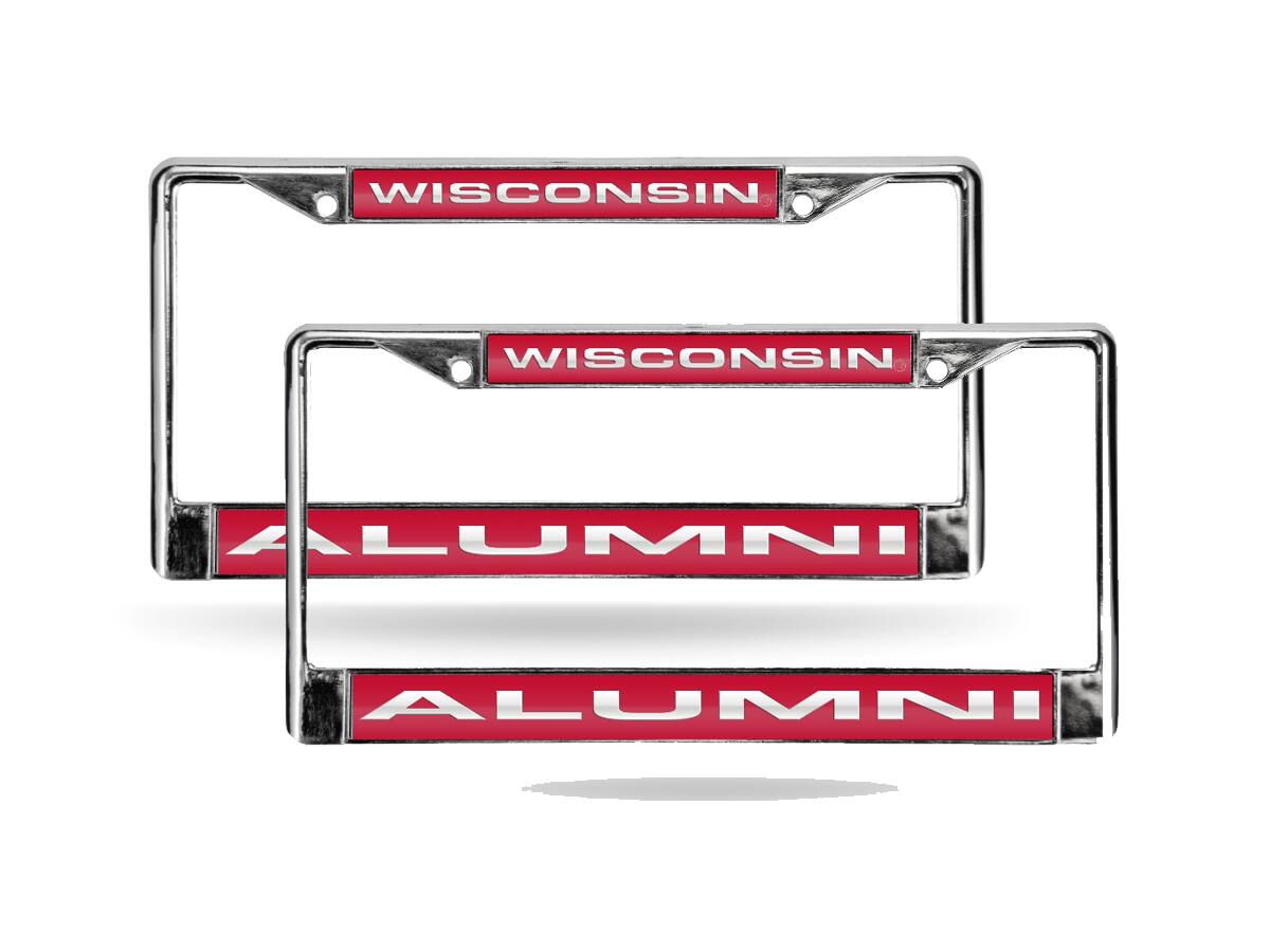 Wisconsin Badgers Alumni Chrome Metal Laser Cut License Plate Frame - Set of Two