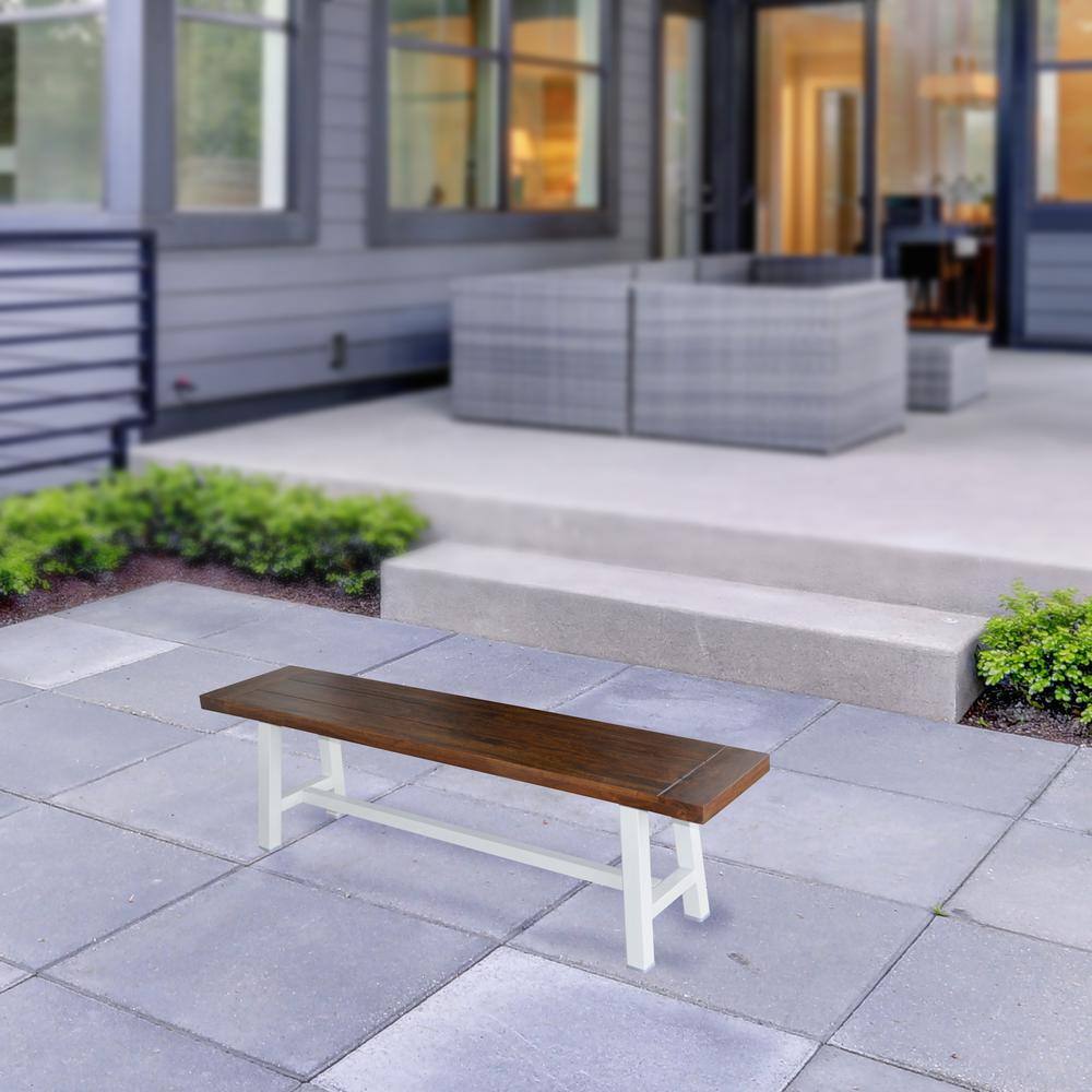 Angle. AmeriHome - AmeriHome Indoor/Outdoor 63 in. Bench with Acacia Top and Metal Base - White - Multicolor.