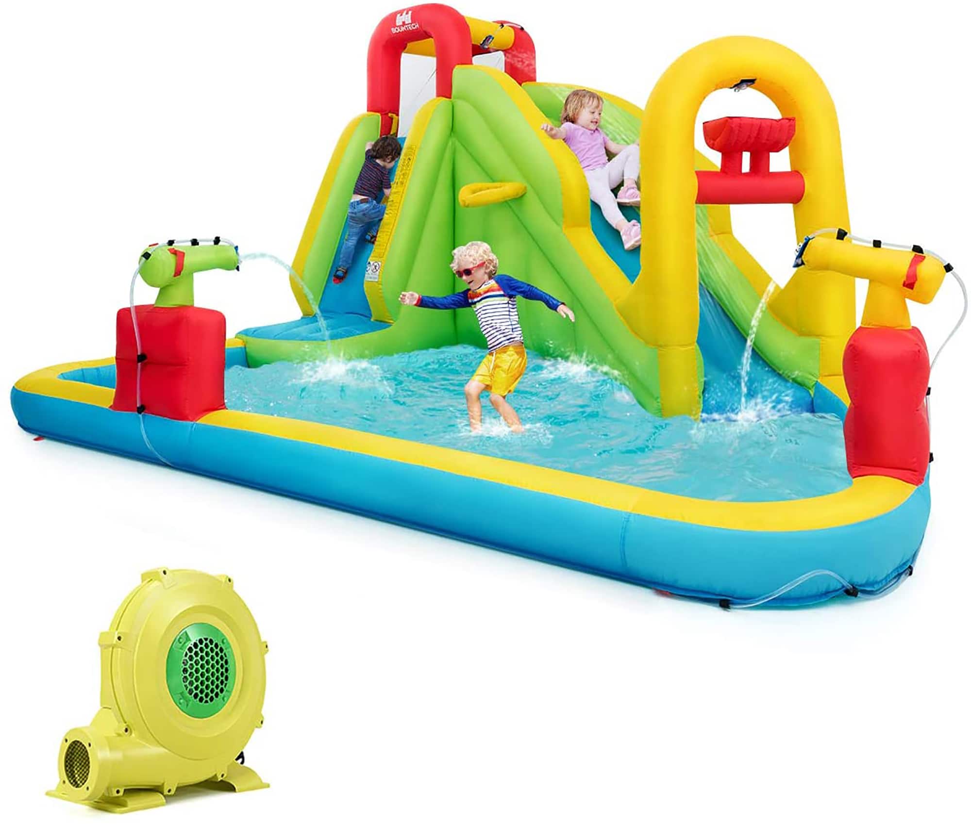 Costway - Inflatable Water Slide Kids Splash Pool Bounce House with 735W Blower - Multicolor