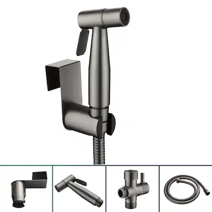 Front. Boyel Living - Single-Handle Bidet Faucet with Sprayer Holder, Solid Brass T-Valve Adapter and Flexible Bidet Hose - Gunmetal Gray.