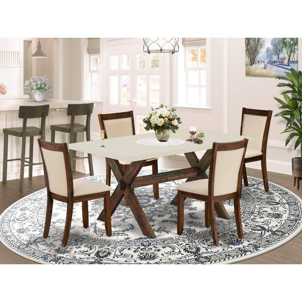 Angle. East West Furniture - East West Furniture 5-Piece Dining Room Set Contains a Dinning Table and 4 Light Beige Linen Fabric Upholstered Chairs - Multi-Color.