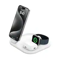 Belkin - 3-in-1 15W, Foldable Magnetic Qi2 Charging Station for iPhone 17, Apple Watch, AirPods, and More, w/Non-Slip Base & PSU - White - Front_Zoom