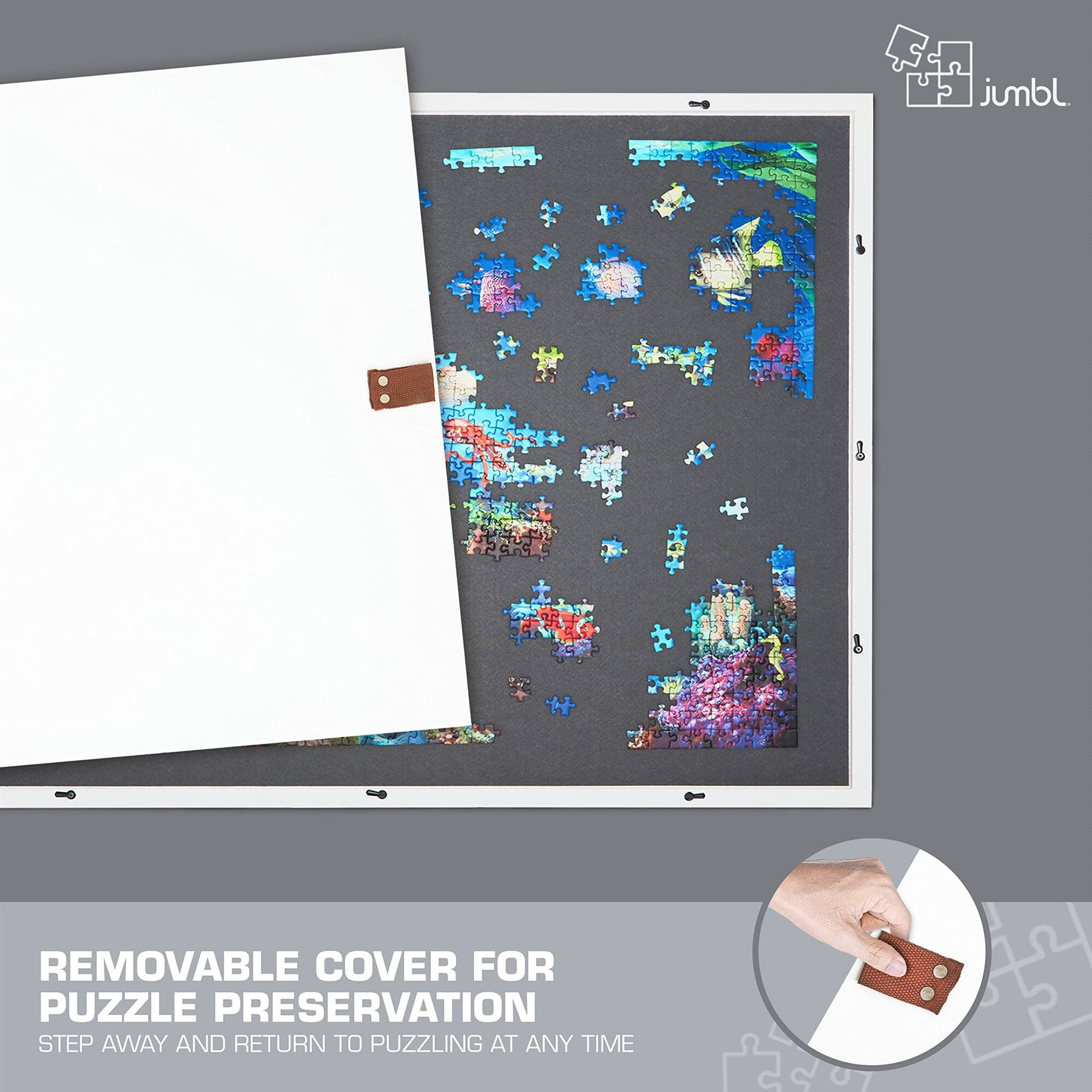 jumbl. REMOVABLE COVER FOR PUZZLE PRESERVATION STEP AWAY AND RETURN TO PUZZLING AT ANY TIME