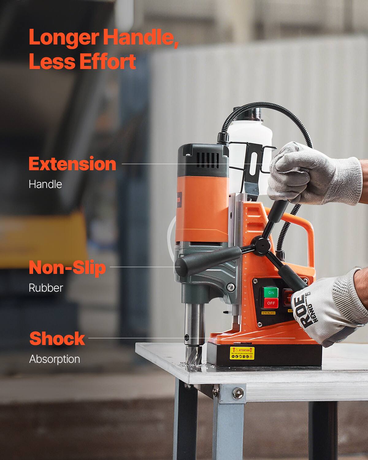 Longer Handle, Less Effort  
Extension Handle  
Non-Slip Rubber Shock Absorption  
ON OFF