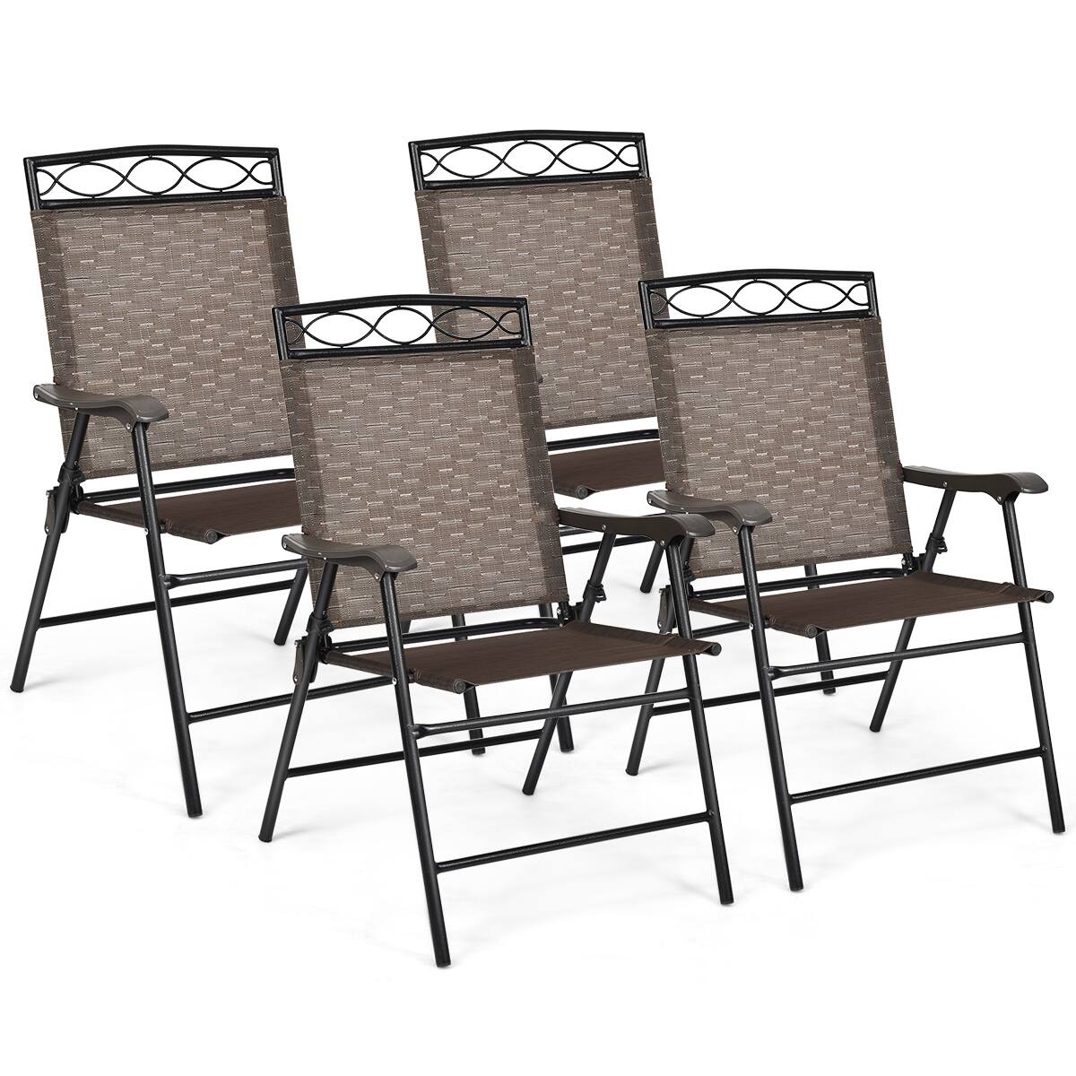 Alt View 3. Gymax - Gymax 4PCS Folding Chairs Patio Garden Outdoor w/ Steel Frame Armrest Footrest - as pic.