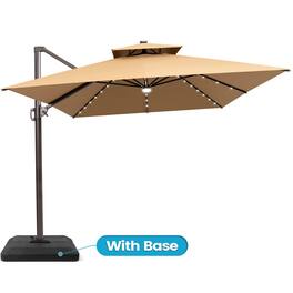 Crestlive Products - 10x13ft Aluminum Double Top Crank Cantilever Patio Umbrella with Lights with Base - Brown