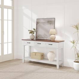 Acekool - Entryway Table, Console Table with 3 Storage Drawers, 3 Tier Farmhouse Wooden Sofa Table, Hallway Tables - White