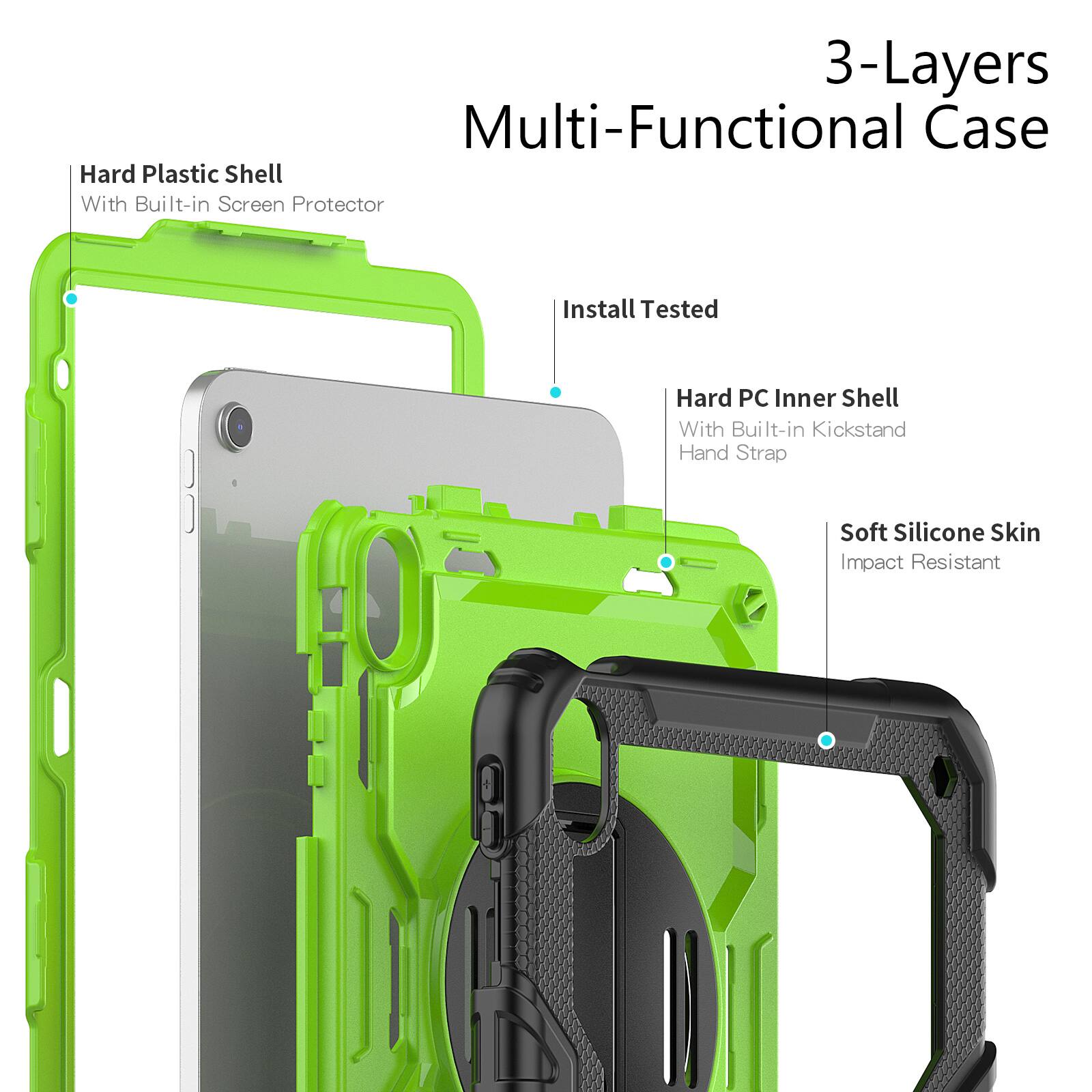 3-Layers Multi-Functional Case

- Hard Plastic Shell With Built-in Screen Protector
- Install Tested
- Hard PC Inner Shell With Built-in Kickstand Hand Strap
- Soft Silicone Skin Impact Resistant
