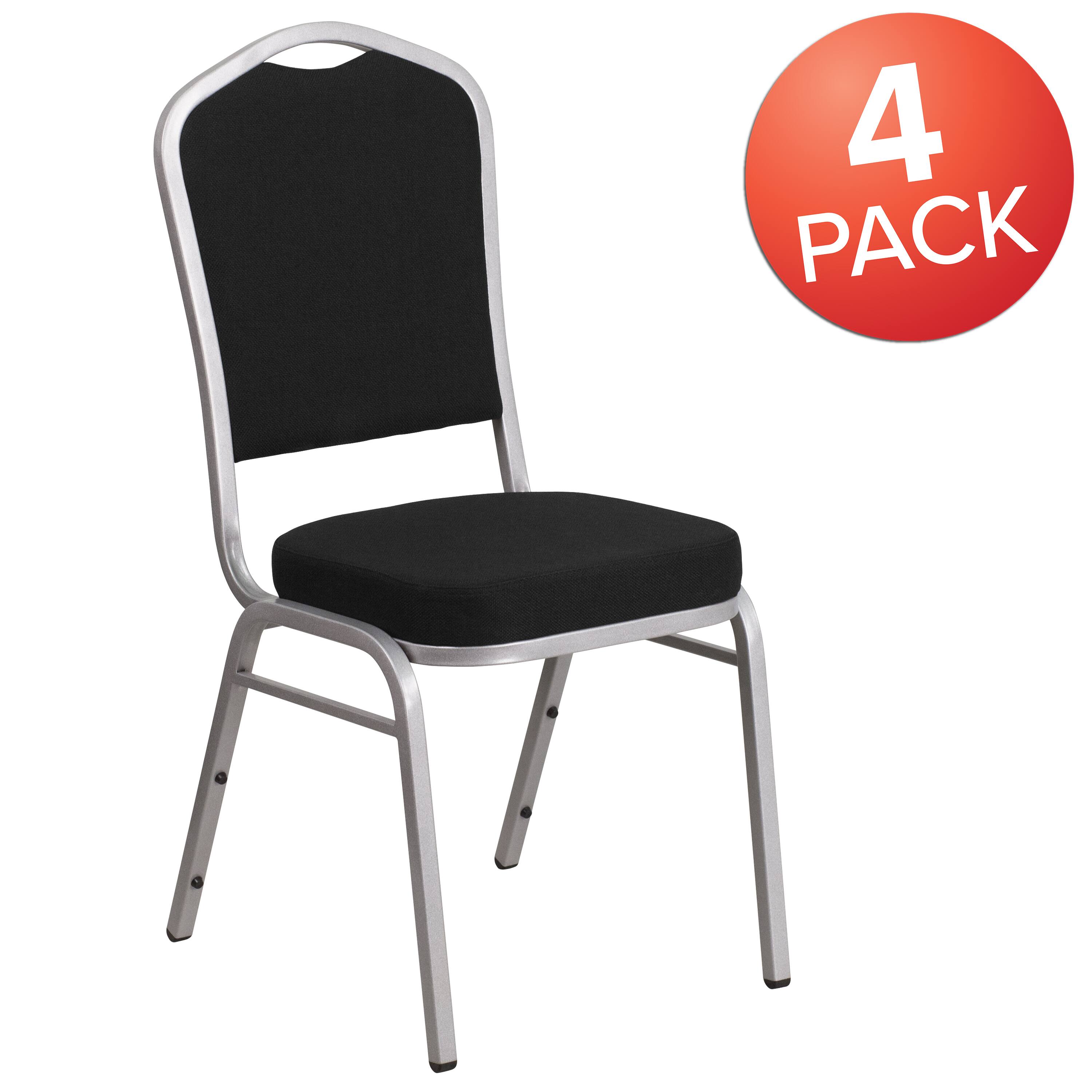 Alt View 1. Emma + Oliver - 4 Pack Crown Back Stacking Banquet Chair - Black Fabric/Silver Frame.