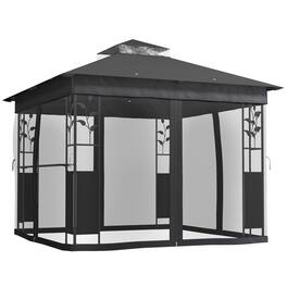 Outsunny - 10' x 10' Outdoor Gazebo with Shelves and Netting, Double Roof Patio Gazebo Canopy Shelter - Dark Gray