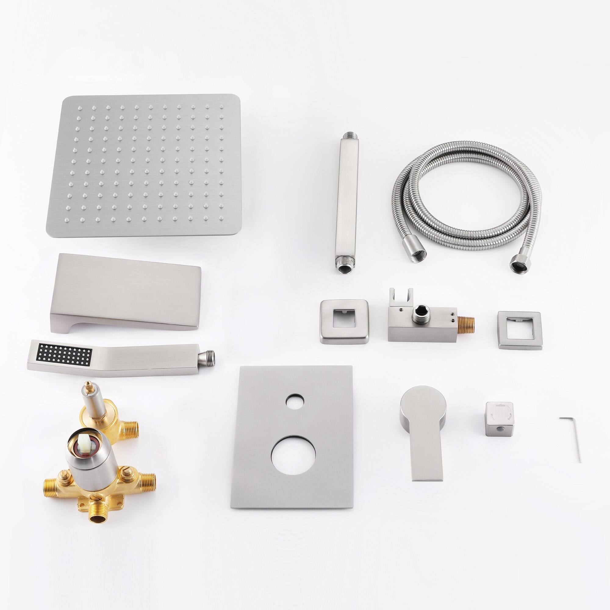 Alt View 3. Boyel Living - Brushed Nickel 10-Inch Rain Shower System Brass SUS304 3-Function Valve Waterfall Spout cUPC - Brushed Nickel.