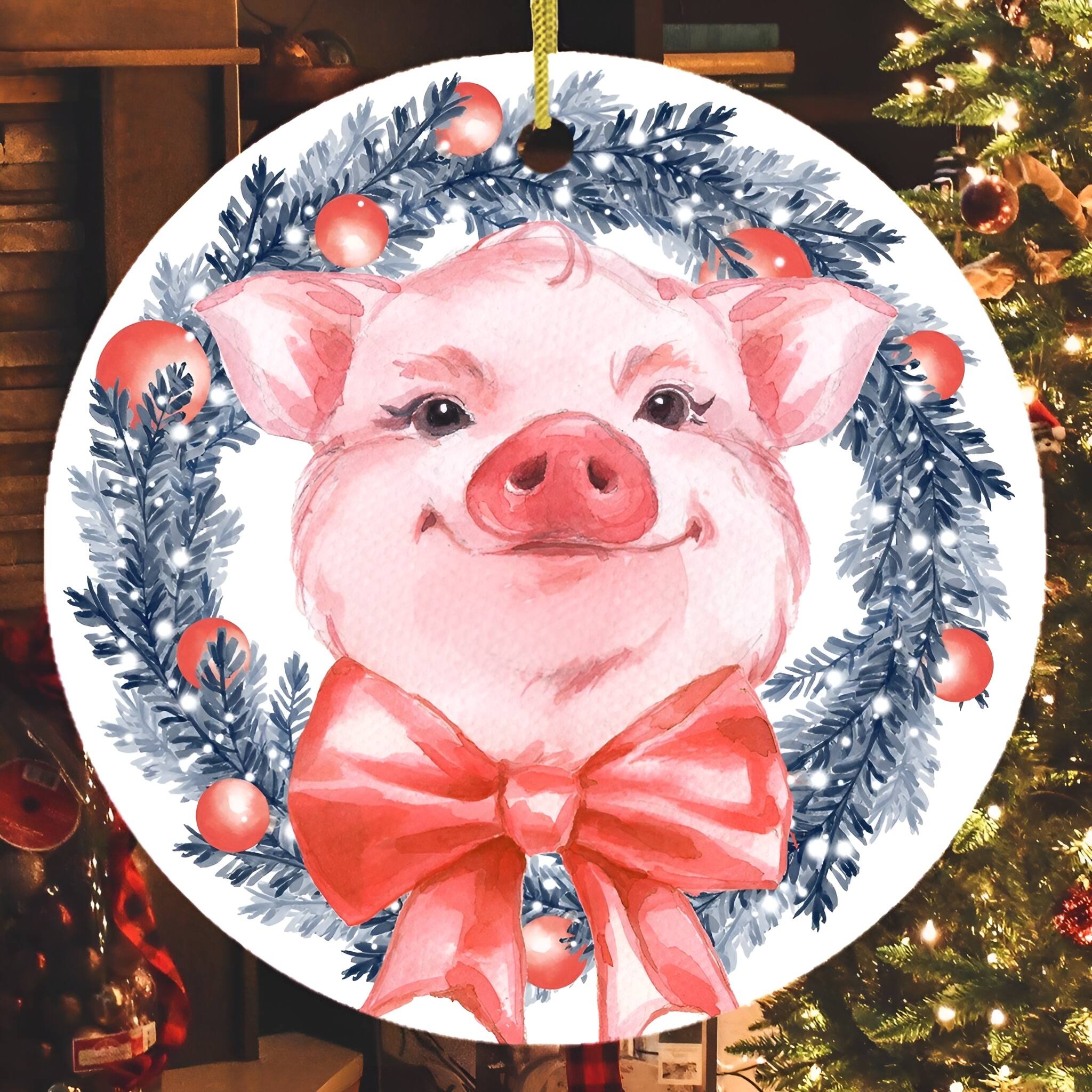 Back. OrnamentallyYou - Pig in Christmas Wreath Ornament - Multi-colored.