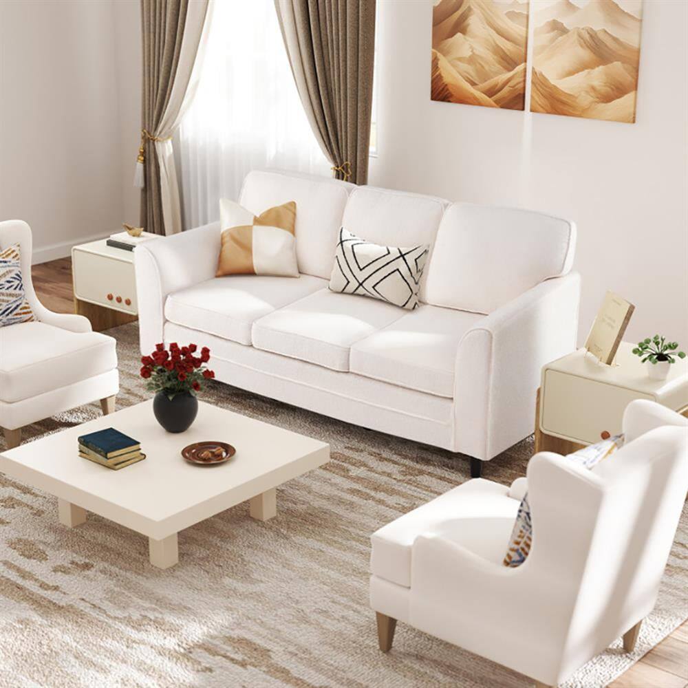 Alt View 4. Kadyn - Upholstered Teddy Velvet 3-Seat Sofa with Comfy Back Pillows-White - White.