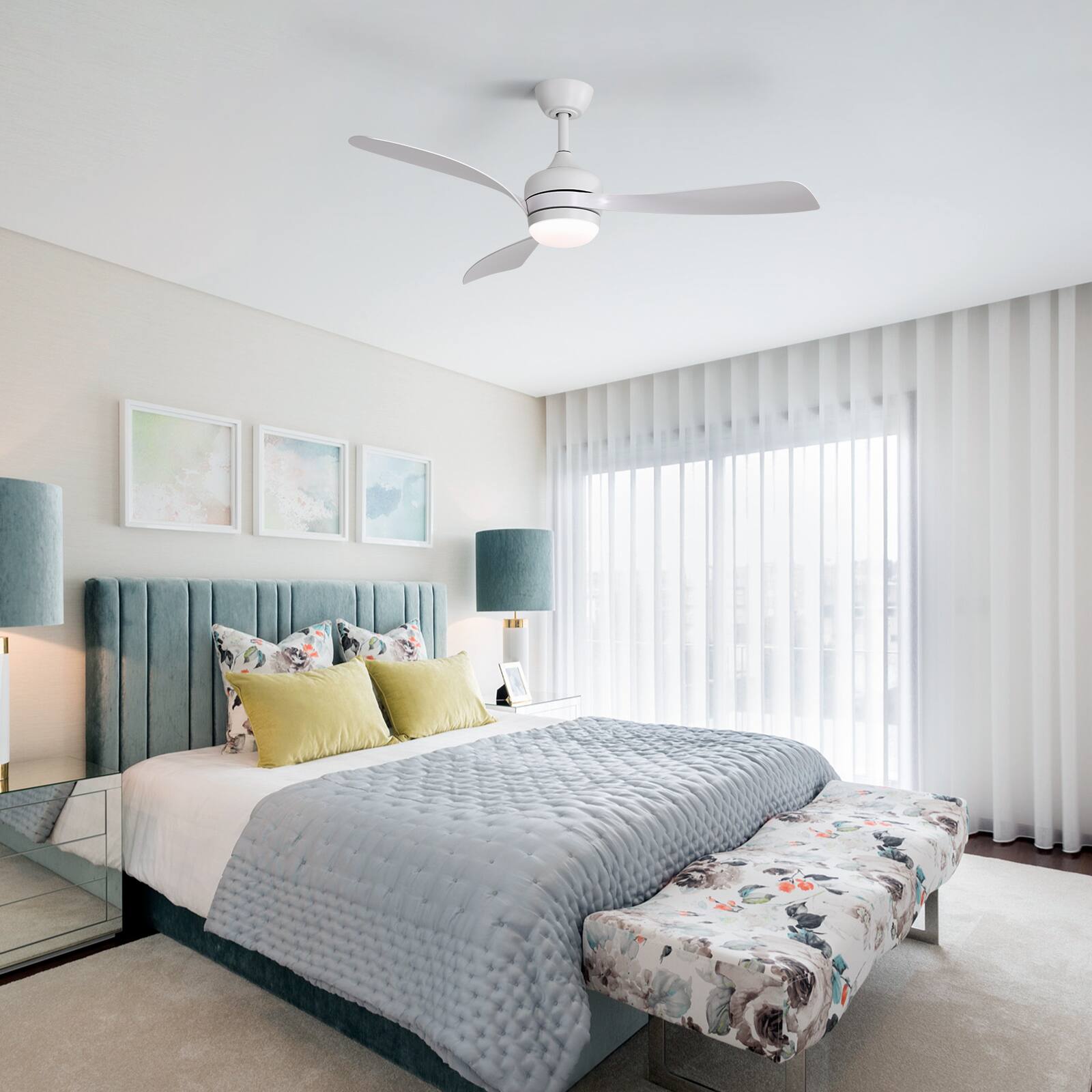 Left. APRILSOUL - 52 Modern 3 Blade Ceiling Fan Remote LED 6 Speed Timer Reversible - White.