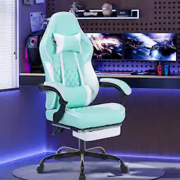 Bestier - Ergonomic Reclining Gaming Chair, Thick Spring Cushion, Massage Lumbar & Retractable Footrest - Green