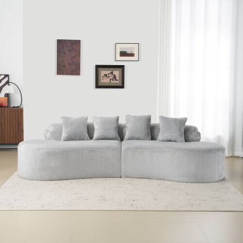 Angle. Anysun - Modern Curved Flannelette Sofa, Multi-Seat Creative Design for Living Room with Pillow Set - Gray.