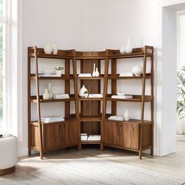 Bixby 3-Piece Corner Bookshelf Set with Wide Bookshelves by Modway - Walnut