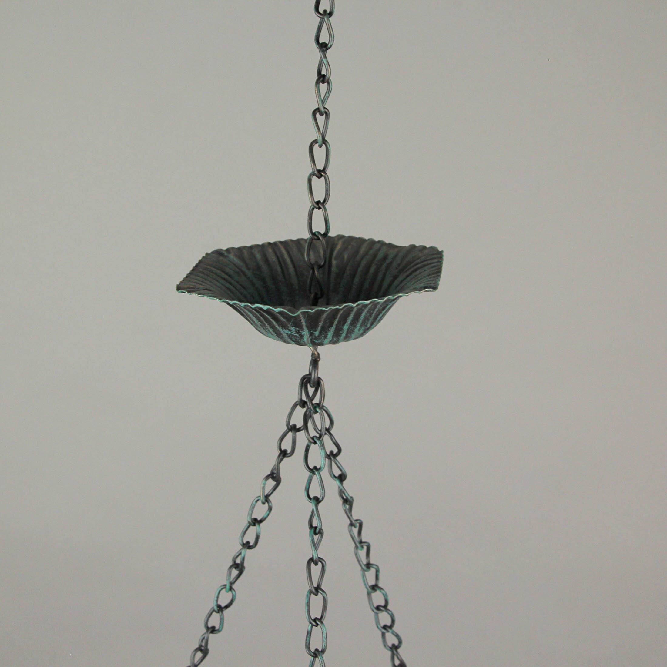 Alt View 2. Things2Die4 - 53 Inch Verdigris Metal Flower Rain Chain Bell Decorative Downspout Garden Decor - Green.