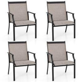 Gymax - Patio Chairs Set of 4 Dining Chairs w/ Curved Backrest Long Armrest Breathable Fabric - Coffee