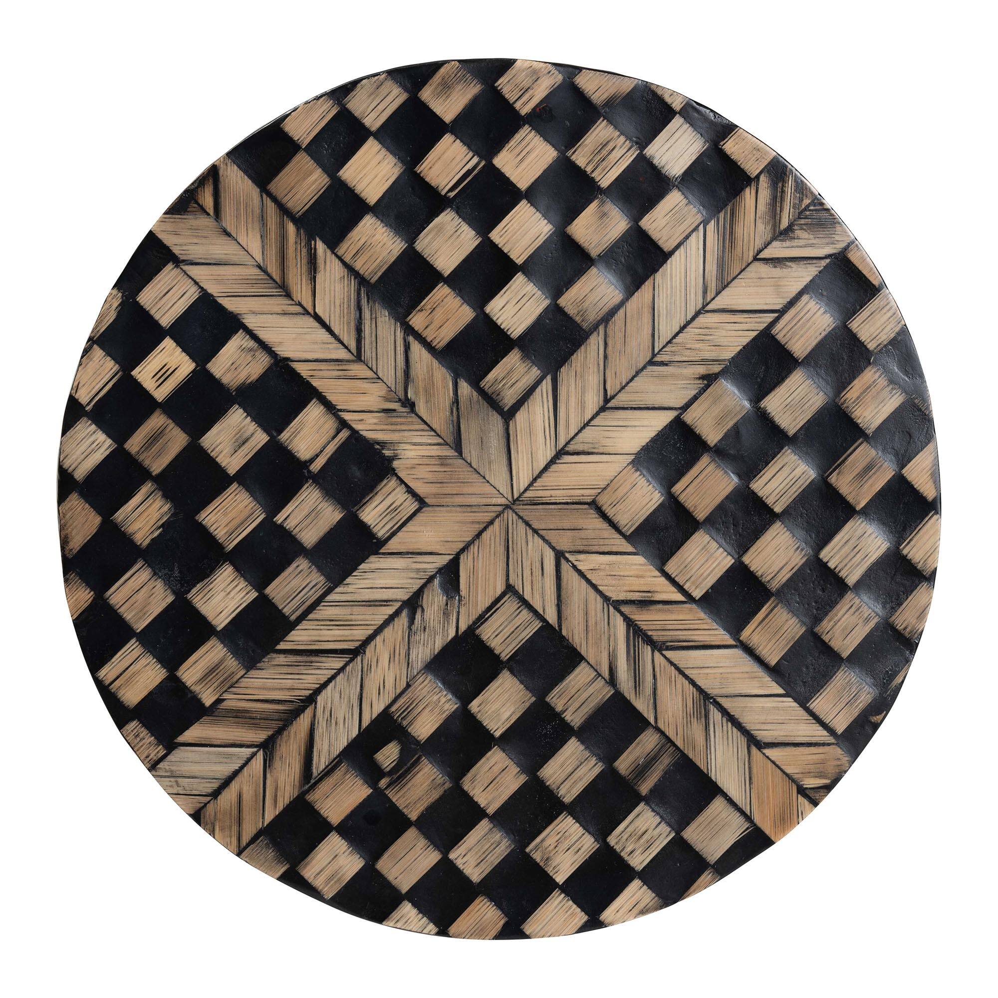 Back. bali & pari - bali & pari Paulo Decorative End Table with Bamboo Diamond Pattern - Modern Accent Side Table, Round - Black/Brown.