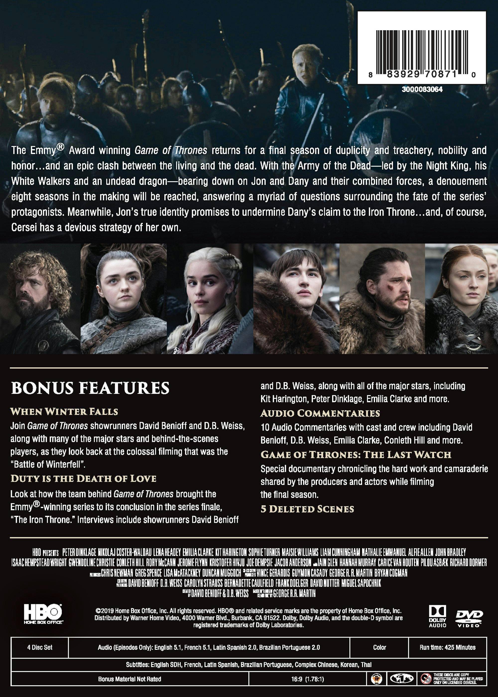 Angle. Game of Thrones: The Complete Eighth Season (Box Set) [DVD].