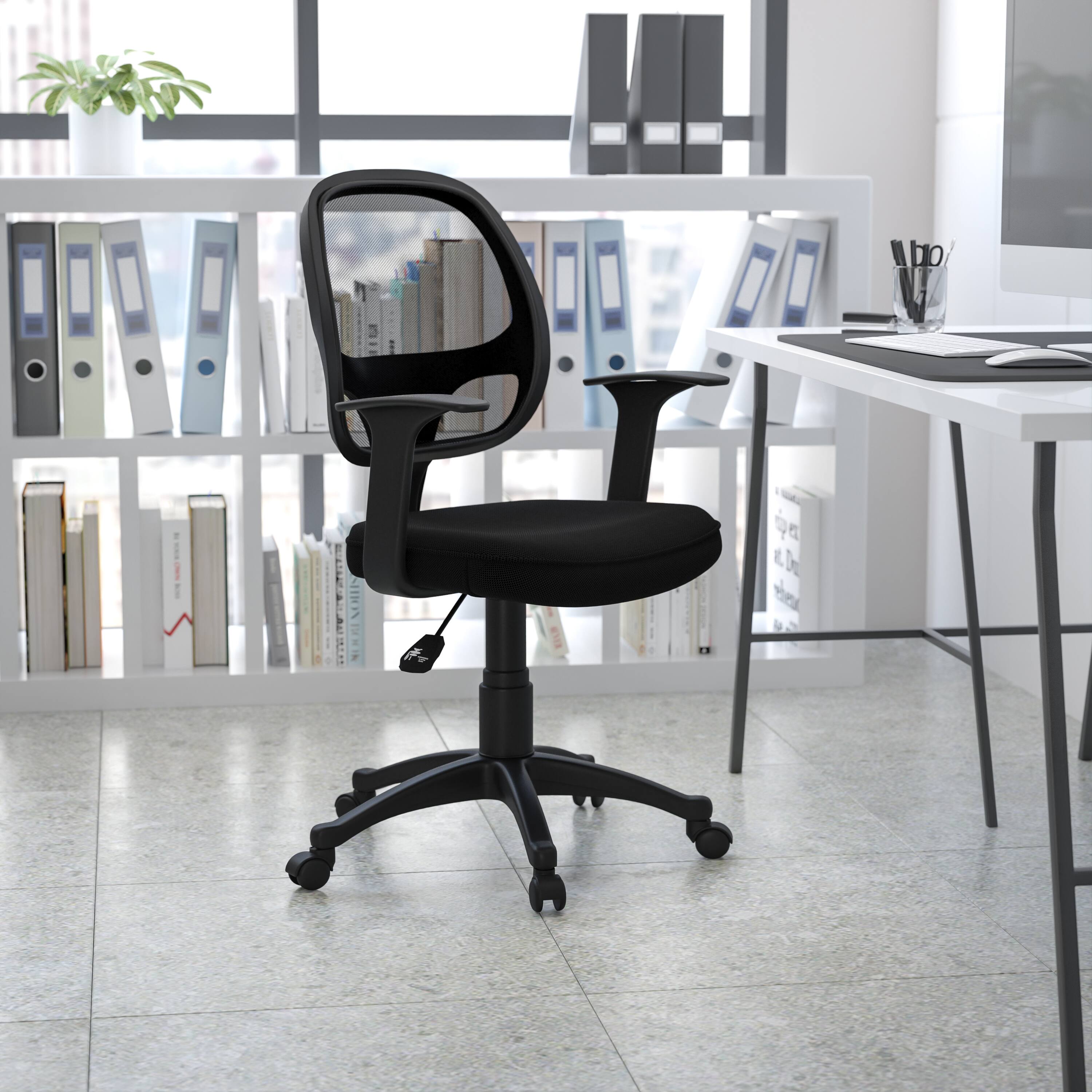 Alt View 1. Emma + Oliver - Mid-Back Mesh Swivel Task Office Chair with T-Arms - Black.