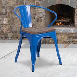 Emma + Oliver - Metal Chair with Wood Seat and Arms - Blue