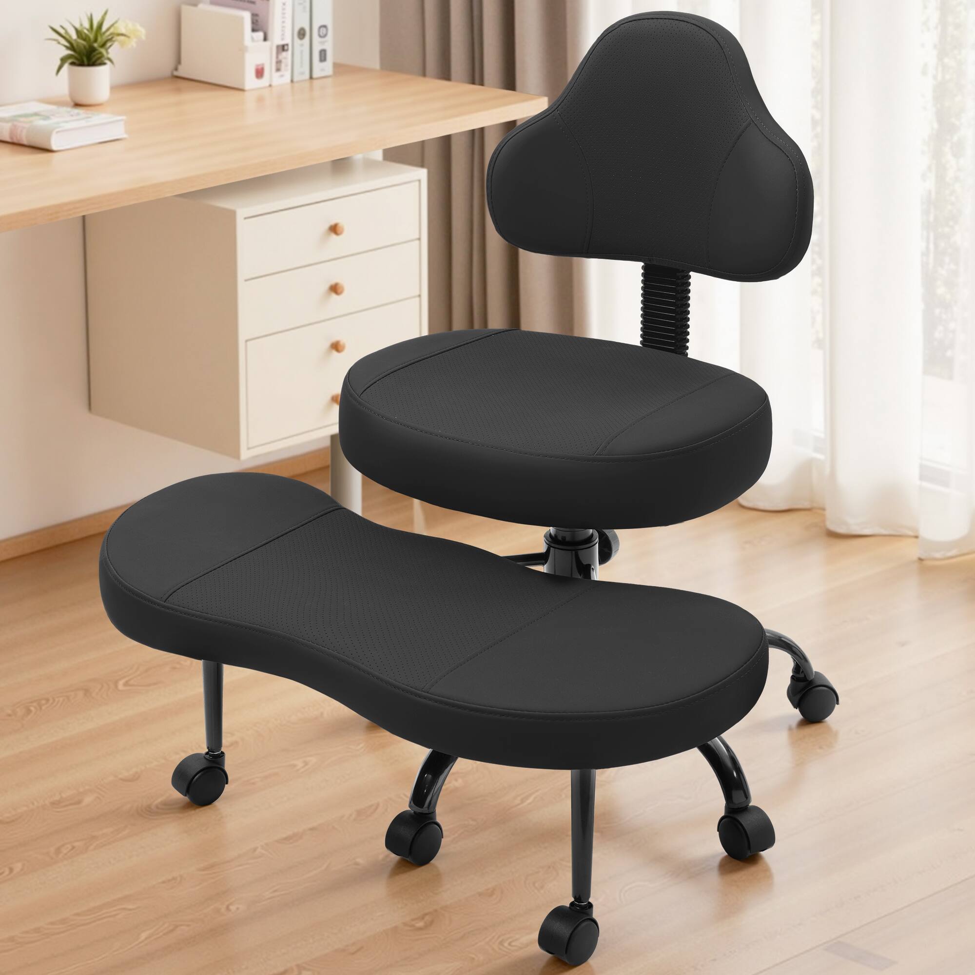 Left. Brick Attic - Cross Legged Office Chair, ADHD Meditation Yoga Chair with Back Support, Adjustable Ergonomic Kneeling Chair - Black.