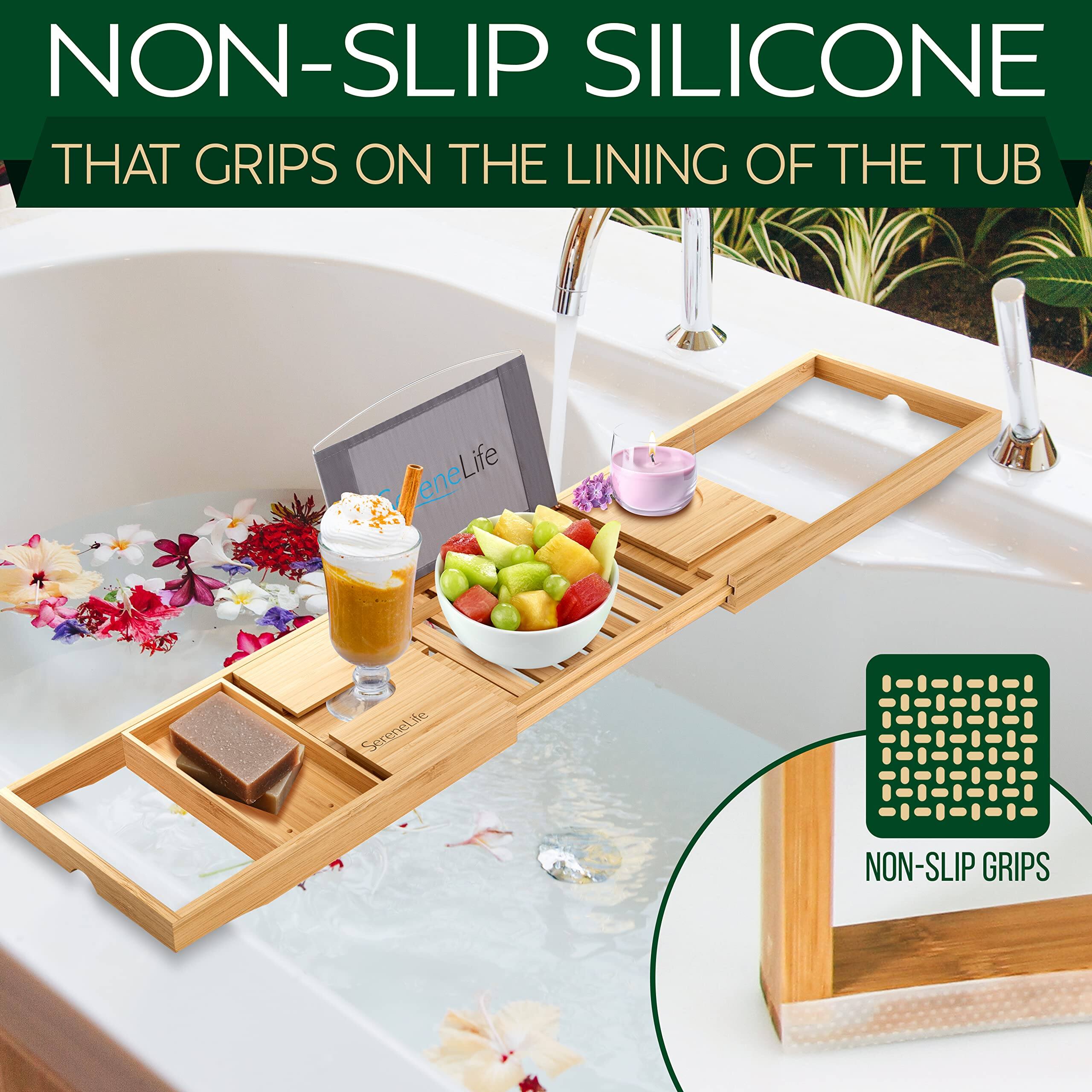 NON-SLIP SILICONE  
THAT GRIPS ON THE LINING OF THE TUB  

NON-SLIP GRIPS