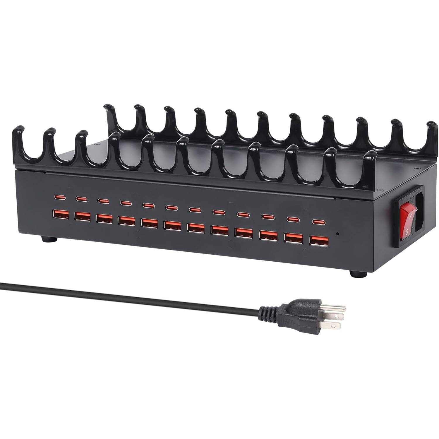 Front. MOSZAR LLC - 300W 24-Port USB Fast Charging Station for Multiple Devices - Black.