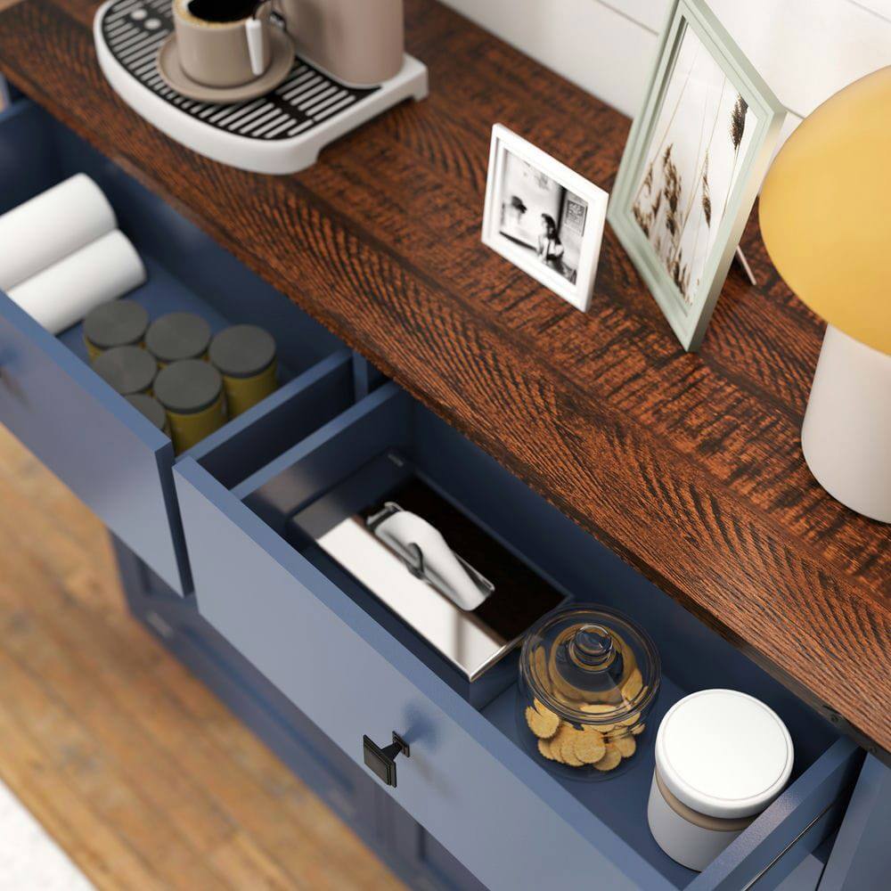 Alt View 1. Kadyn - Farmhouse Blue Double Tilt Out Trash Cabinet for 20 Gallon Trash Cans, Free Standing Recycling Cabinet - Blue.