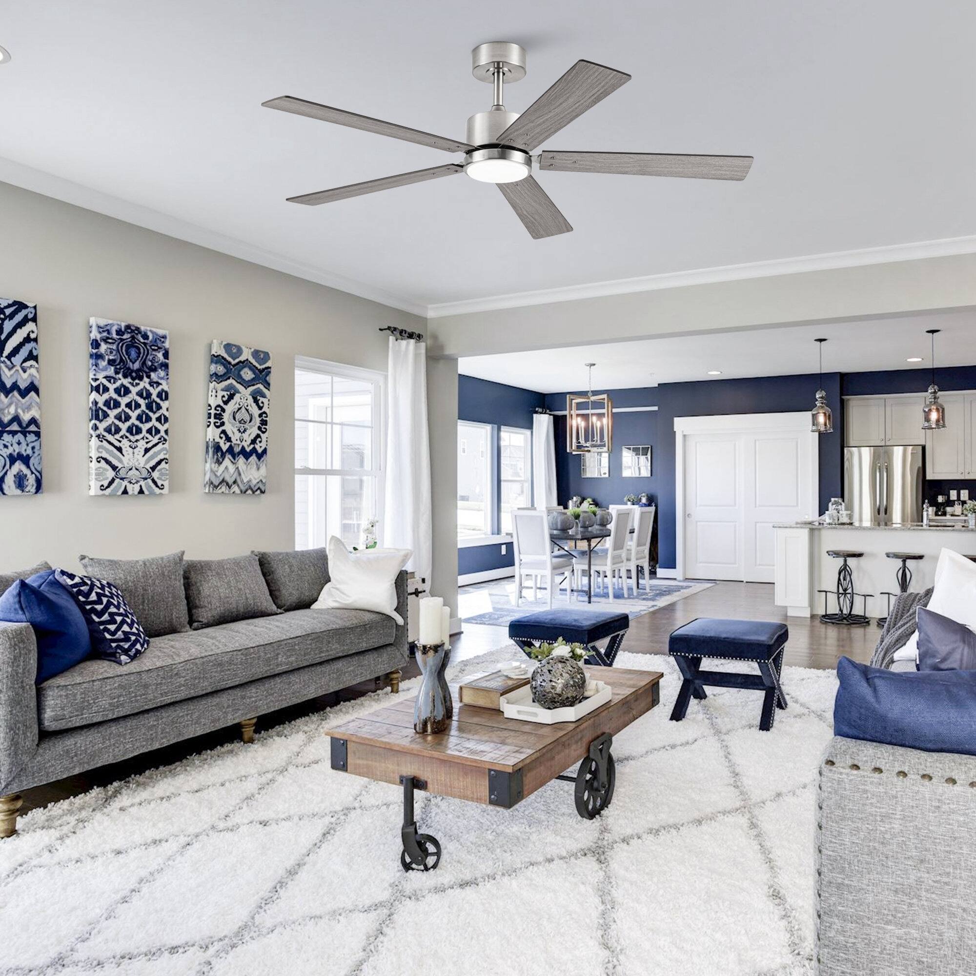 Angle. Vaczon - 52" Modern Brushed Nickel Reversible 5-Blade LED Ceiling Fan with Light and APP - Nickel.