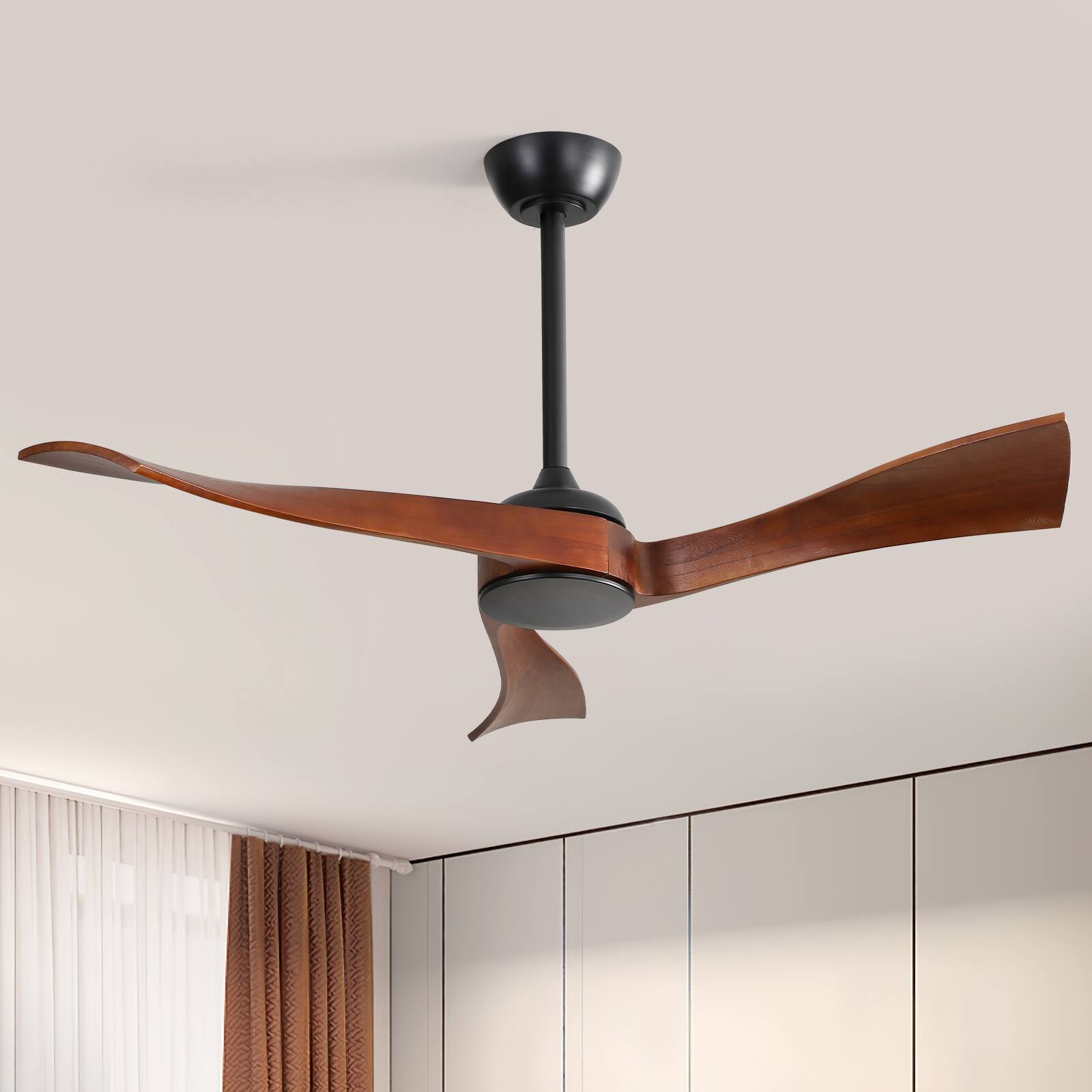 Alt View 1. Sofucor - 52 Inch Propeller Ceiling Fan with Light and Remote 3 Solid Wood Blades Quiet DC Motor 6 Speeds High CFM Ceiling Fan - Black.