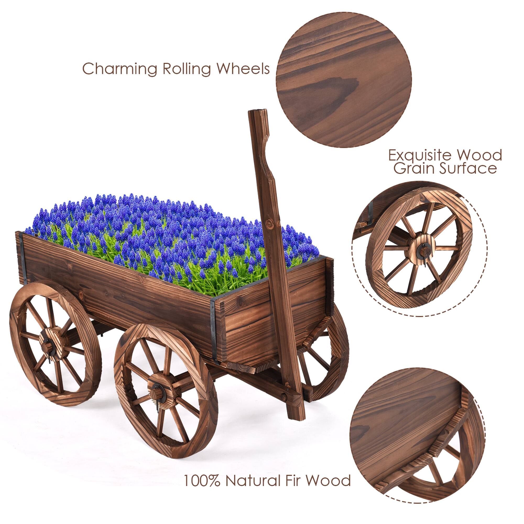Charming Rolling Wheels Exquisite Wood Grain Surface 100% Natural Fir Wood