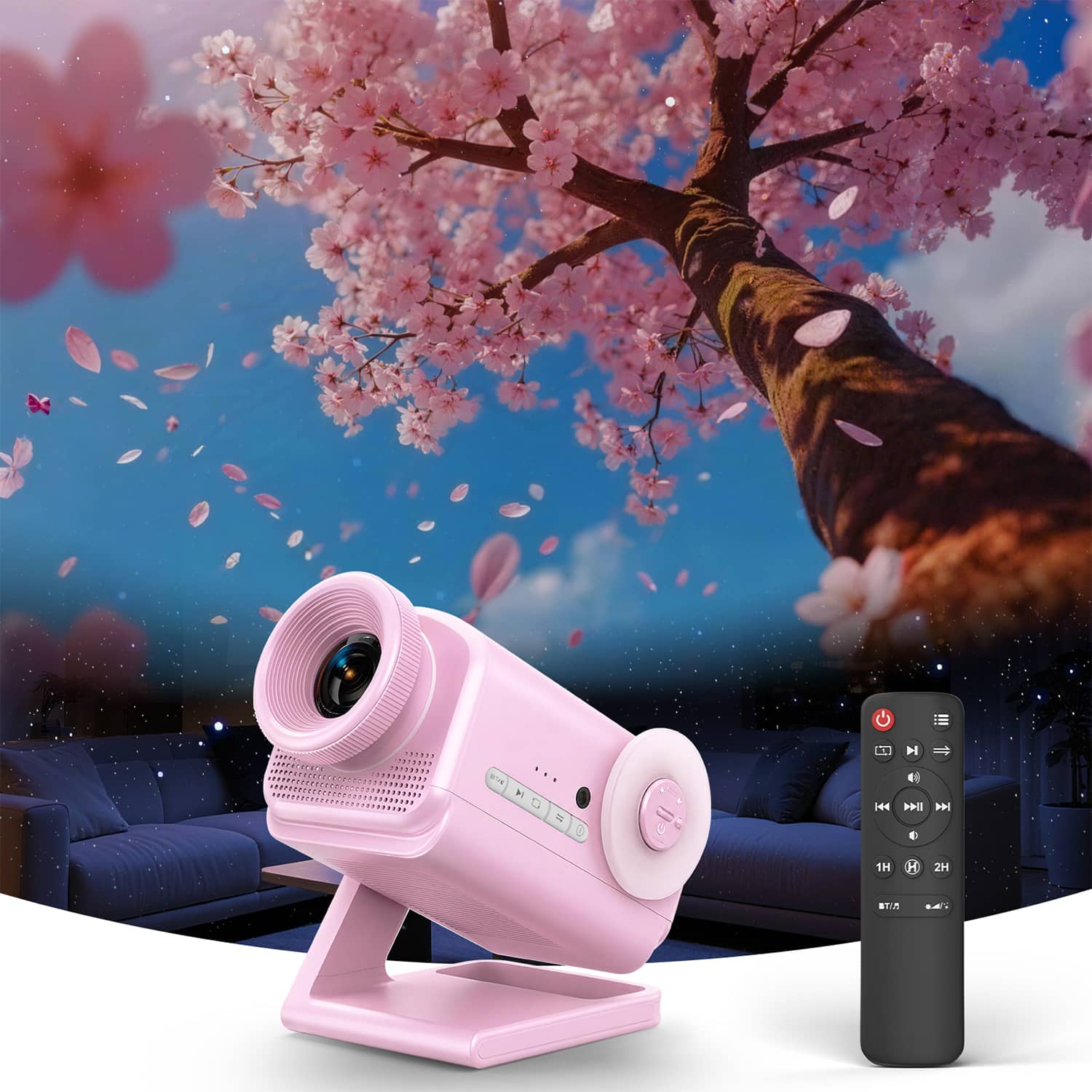 Rossetta - 4-in-1 HD 3D Galaxy Projector with 60 Scenes, 12 Themes, Bluetooth Speaker & Night Light - Light Pink - Available in various colors
