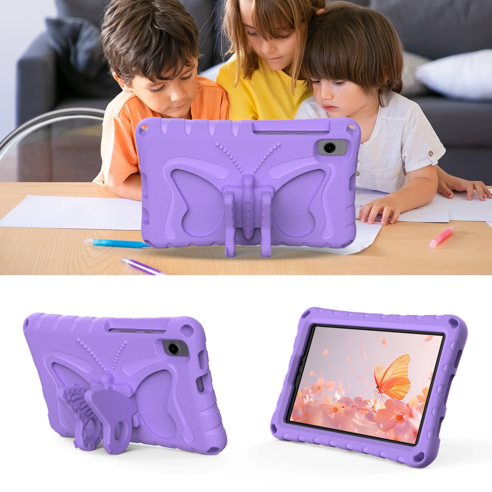 Alt View 2. Dteck - Kids Case for Samsung Galaxy Tab A9 & Tab A11 & Lenovo Tab One 8.7"2025 (TB305FU),Shockproof EVA Stand Cover+Strap - Lightpurple.