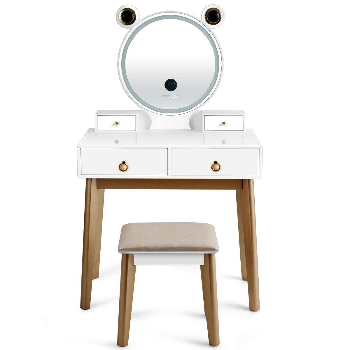 Alt View 2. Gymax - Gymax Makeup Dressing Vanity Table Set w/ Touch Screen Mirror - White.