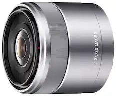 Front. Sony - 30mm f/3.5 Macro Lens for Most NEX Compact System Cameras - Silver.