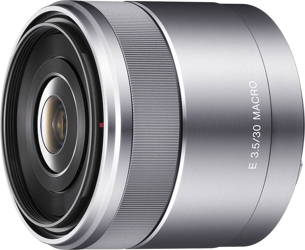 Left. Sony - 30mm f/3.5 Macro Lens for Most NEX Compact System Cameras - Silver.
